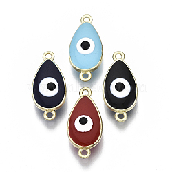 Alloy Enamel Links Connectors, teardrop, with Evil Eye, Cadmium Free & Lead Free, Light Gold, Mixed Color, 24x11x6~7mm, Hole: 1.6mm(ENAM-N050-12)