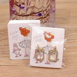 Rectangle Paper Earring Display Card with Hanging Hole, Jewelry Display Cards for Earring Display, White, Girl Pattern, 5x4x0.05cm, Hole: 5mm, 1mm and 12x7mm(CDIS-C004-01F)
