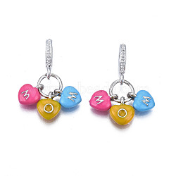 Rack Plating Alloy Enamel European Dangle Charms, Large Hole Beads, Cadmium Free & Lead Free, Platinum, Heart with Word MOM, for Mother's Day, Colorful, 26mm, Hole: 4.5mm, Heart: 9.5x7.5x3mm(MPDL-N039-218)