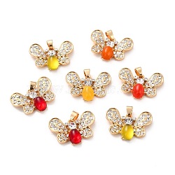 Resin Pendants, Mixed Style, with Golden Tone Alloy Findings and Glass Rhinestone, Butterfly, Mixed Color, 20x23x5.5mm, Hole: 4.5x3mm(PALLOY-C157-10)