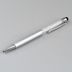 Plastic Ballpoint Pen, with Crystal inside, Silver, 146x13x9.5mm(AJEW-BT0001-13C)
