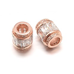 Column Brass Micro Pave Cubic Zirconia Large Hole Beads, Lead Free & Nickel Free & Cadmium Free, Clear, Real Rose Gold Plated, 12x10mm, Hole: 5.5mm(ZIRC-N017-20RG-NR)