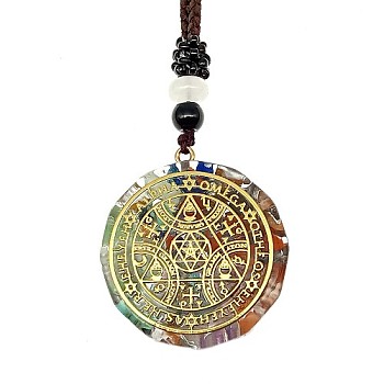 Orgonite Chakra Natural & Synthetic Mixed Stone Pendant Necklaces, Nylon Thread Necklace for Women, Flat Round, Triangle, 25.59 inch(65cm)