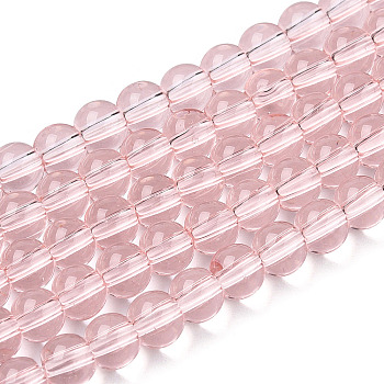 Transparent Glass Beads Strands, Round, Misty Rose, 4~4.5mm, Hole: 0.8mm, about 97~99pcs/strand, 14.76 inch~14.96 inch(37.5~38cm)