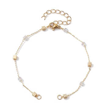 Handmade Cube Brass Link Chain Bracelet Making, with Lobster Claw Clasp, Fit for Connector Charms, Golden, 7-3/8 inch(18.7cm)