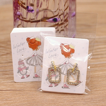 Rectangle Paper Earring Display Card with Hanging Hole, Jewelry Display Cards for Earring Display, White, Girl Pattern, 5x4x0.05cm, Hole: 5mm, 1mm and 12x7mm