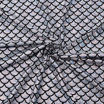 Sparkly Hologram Spandex Mermaid Printed Fish Scale Fabric, Stretch Fabric, Silver, 100x150x0.03cm