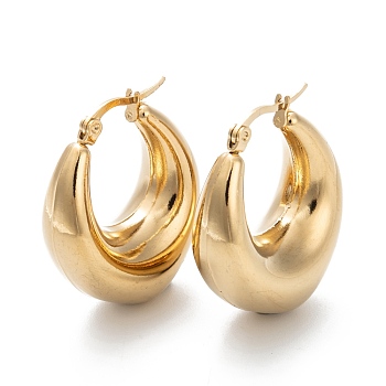 Chunky Vintage Hoop Earrings for Women, Ion Plating(IP) 304 Stainless Steel Hypoallergenic Earrings, Round, Real 24K Gold Plated, 30.5x25x12mm, Pin: 0.8mm
