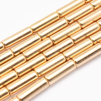 Electroplate Non-magnetic Synthetic Hematite Beads Strands, Grade AA, Long-Lasting Plated, Column, Light Gold Plated, 13x4mm, Hole: 1mm, about 30pcs/strand, 15.7 inch(40cm)