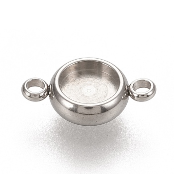 304 Stainless Steel Links Connectors Settings, Plain Edge Bezel Cups, Flat Round, Stainless Steel Color, Tray: 6mm, 14x8.5x3mm, Hole: 1.8mm