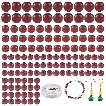 DIY Round Cat Eye Beads Bracelet Making Kit, Including Round Cat Eye Beads, Elastic Thread, Purple, Beads: 175pcs/set