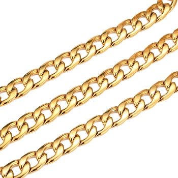 Men's Gold Cuban Link Chains, Chunky Chains, 304 Stainless Steel Chains, Unwelded, with Spool, Golden, 16.7x11.5x3mm, about 32.8 Feet(10m)/roll