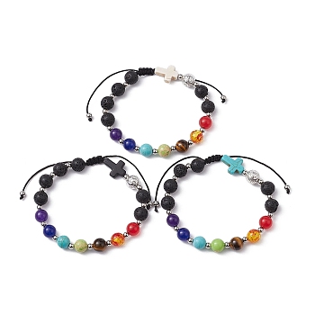 Natural & Synthetic Mixed Stone Cross Braided Bead Bracelet for Women, Mixed Color, Inner Diameter: 2~3-1/2 inch(8.9cm)