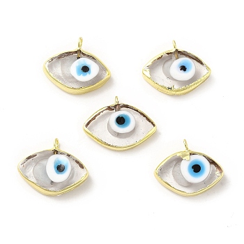 Handmade Lampwork Pendants, with Rack Plating Brass Findings, Long-Lasting Plated, Evil Eye, Clear, 17~18x21~22x4~4.5mm, Hole: 2mm