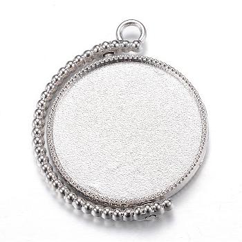 Rotatable Tibetan Style Alloy Pendant Cabochon Settings, Cadmium Free & Lead Free, Double-sided Tray, Flat Round, Platinum, Tray: 25mm, 36x29.5x4mm, Hole: 3mm