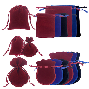 48Pcs 12 Styles Rectangle Velvet Drawstring Pouches, Candy Gift Bags Christmas Party Wedding Favors Bags, Mixed Color, 9~12x7~10cm, 4pcs/style