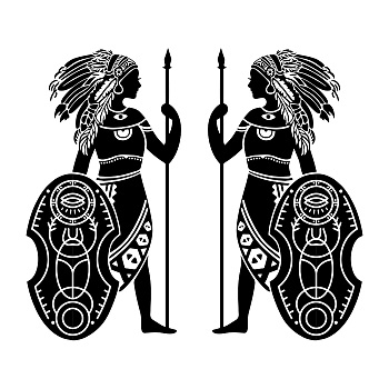 PVC Wall Stickers, for Wall Decoration, Tribal Theme, Women Pattern, 530x300mm, 2pcs/set