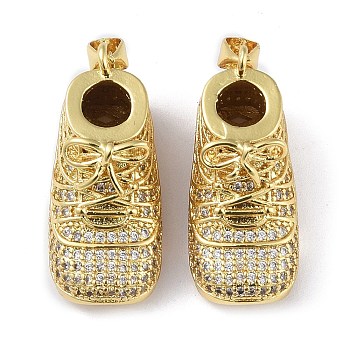 Rack Plating Brass Micro Pave Cubic Zirconia Pendants, Long-Lasting Plated, Lead Free & Cadmium Free, Shoes, Real 18K Gold Plated, 28x13x16mm, Hole: 3.5x3mm