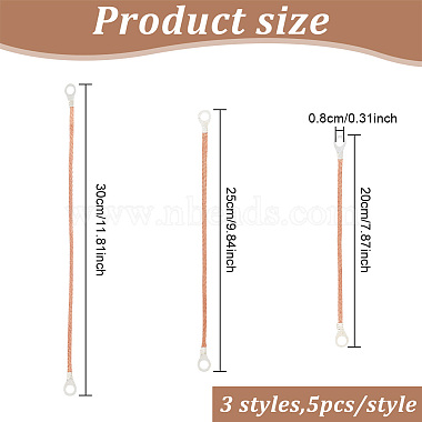 15Pcs 3 Size Flat Copper Braided Automotive Ground Strap with Lugs(KK-GO0001-30RG)-2