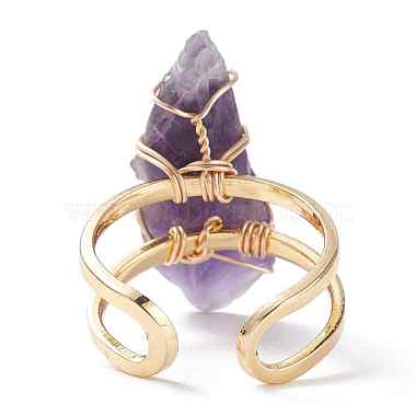 Roungh Raw Natural Gemstone Wire Wrapped Open Cuff Rings for Girl Women(RJEW-JR00429)-6