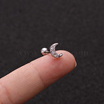 Brass Micro Pave Clear Cubic Zirconia Cartilage Earrings for Women, with Stainless Steel Pins, Stainless Steel Color, Moon, 6mm, Pin: 1.2mm(WGD0011-29)