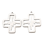 201 Stainless Steel Pendants, Cross with Heartbeat Pattern Charms, Laser Cut, Cut-Out, Stainless Steel Color, 28.5x24x1mm, Hole: 1.5mm(SA-CBA49C1-10P)