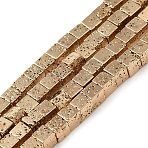 Electroplated Natural Lava Rock Beads Strands, Cube, Light Gold Plated, 4~4.5x4x4mm, Hole: 1.2mm, about 93pcs/strand, 15.75 inch(40cm)(X-G-L606-E02-01D)