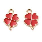 Alloy Enamel Pendants, Light Gold, Clover Charm, Red, 18x13x1.5mm, Hole: 2.3mm(ENAM-B062-02KCG-01)