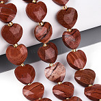 Natural Red Jasper Beads Strands, Faceted Heart, with Seed Beads, 12.5~13.5x13.5~14.5x5.5~6.5mm, Hole: 0.8~1mm, about 26~28pcs/strand, 14.76~16.73 inch(37.5~42.5cm)(G-P592-B17-01)