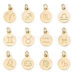 12Pcs 12 Style Golden Plated 304 Stainless Steel Charms, Flat Round with Constellations Pattern, Golden, 13.5x10x1mm, Hole: 3mm, 1pc/style(STAS-DC0002-80)