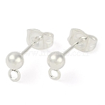 304 Stainless Steel Stud Earring Findings, with Loop and Ear Nut/Earring Backs, Silver, 15x7mm, Hole: 1.7mm, Ball: 4mm, Pin: 0.8mm(STAS-P148-07S)