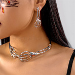 Alloy Pendant Necklaces & Stud Earrings for Women, Halloween Skeleton Hand, Platinum, 315mm(SJEW-B021-01P)