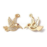 Rack Plating Brass Micro Pave Cubic Zirconia Pendants, Bird Charm, Cadmium Free & Lead Free, Long-Lasting Plated, with Jump Ring, Real 18K Gold Plated, 18x16x3.5mm, Hole: 1.2mm(KK-G452-13G)