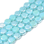 Electroplate Opaque Solid Color Glass Beads Strands, AB Color Plated, Half Plated, Faceted, Octagon, Sky Blue, 7~8x7~8x4mm, Hole: 1.2mm, about 72pcs/strand, 20.47 inch(52cm)(EGLA-N002-27-A05)