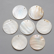 Natural Freshwater Shell Pendants, Flat Round, Seashell Color, 39x3mm, Hole: 1.6mm(SHEL-R021-01)