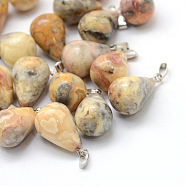 Teardrop Natural Crazy Agate Pendants, with Platinum Tone Brass Findings, 21~24x12~14mm, Hole: 2x7mm(G-Q435-22)