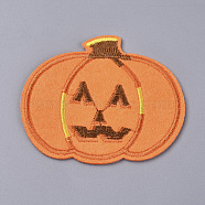 Computerized Embroidery Cloth Iron on/Sew on Patches, Costume Accessories, Pumpkin Jack-O'-Lantern Jack-o-Lantern, for Halloween, Orange, 55x67x1.5mm(DIY-L031-013)