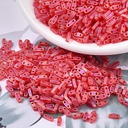 MIYUKI Quarter TILA Beads, Japanese Seed Beads, 2-Hole, (QTL140FR) Matte Transparent Red Orange AB, 5x1.2x1.9mm, Hole: 0.8mm, about 2400pcs/50g(SEED-X0054-QTL0140FR)