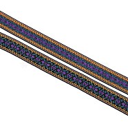 Ethnic Style Embroidery Flat Polyester Elastic Rubber Cord/Band, Webbing Garment Sewing Accessories, Rhombus Pattern, Dark Violet, 25mm(OCOR-WH0079-97B)