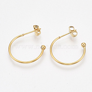 Vacuum Plating 304 Stainless Steel Stud Earrings, Half Hoop Earrings, with Immovable Round Beads, Ear Nuts, Golden, 20.5x21x3mm, Pin: 0.8mm(X-STAS-T047-22)