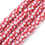 Handmade Polymer Clay Beads Strands, for DIY Jewelry Crafts Supplies, Flat Round, Red, 6.8~8x3mm, Hole: 1.4mm, about 110~116pcs/strand, 15.75 inch(40cm)(CLAY-N008-042D)