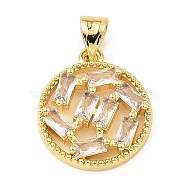 Real 18K Gold Rack Plating Brass Micro Pave Cubic Zirconia Pendants, Long-Lasting Plated, Cadmium Free & Lead Free, Flat Round Charms, Clear, 17.5x15x3mm, Hole: 3x3.8mm(ZIRC-L100-144G-01)