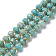 Natural Howlite Beads Strands, Dyed, Faceted, Rondelle, with Seed Beads, Pale Turquoise, 7.5~8x6~6.5mm, Hole: 1mm, about 47pcs/strand, 15.20~15.35''(38.6~39cm)(G-E604-D01-A)