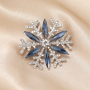 Christmas Snowflake Alloy Rhinestones Brooches, Platinum, Blue, 39x39mm(JEWB-S022-06A)