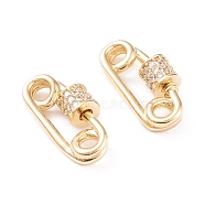 Brass Micro Pave Clear Cubic Zirconia Screw Carabiner Lock Charms, for Necklaces Making, Long-Lasting Plated, Safety Pin Shape, Real 18K Gold Plated, 17~19x10x5mm, Screw: 5x5mm(KK-F814-38G)