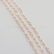 Iron Cable Chains, Unwelded, with Spool, Flat Oval, Cadmium Free & Lead Free, Rose Gold, 7x4x1mm, about 164.04 Feet(50m)/roll(CH-1.2PYSZ-RG)