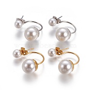 304 Stainless Steel Stud Earrings, with Plastic Beads, Mixed Color, 21~24x10x10mm, Pin: 0.7mm(EJEW-P184-01)