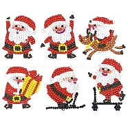 DIY Christmas Theme Santa Claus Diamond Painting Sticker Kits, including Self Adhesive Sticker, Resin Rhinestones, Diamond Sticky Pen, Tray Plate and Glue Clay, Red, 60~70mm, 6 patterns, 1pc/pattern, 6pcs(DIAM-PW0001-191G)
