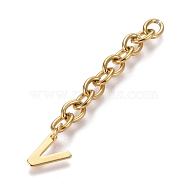 304 Stainless Steel Chain Extender, with Cable Chain and Letter Charms, Golden, Letter.V, 67.5mm, Link: 8x6x1.3mm, Letter V: 11x9x0.7mm(X-STAS-K206-09G-V)