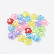 Imitation Jelly Acrylic Beads, Mixed Letters, Horizontal Hole, Flower, Mixed Color, about 12mm in diameter, 4~5mm thick, hole: 2mm, about 1200pcs/500g(PB41C9658)